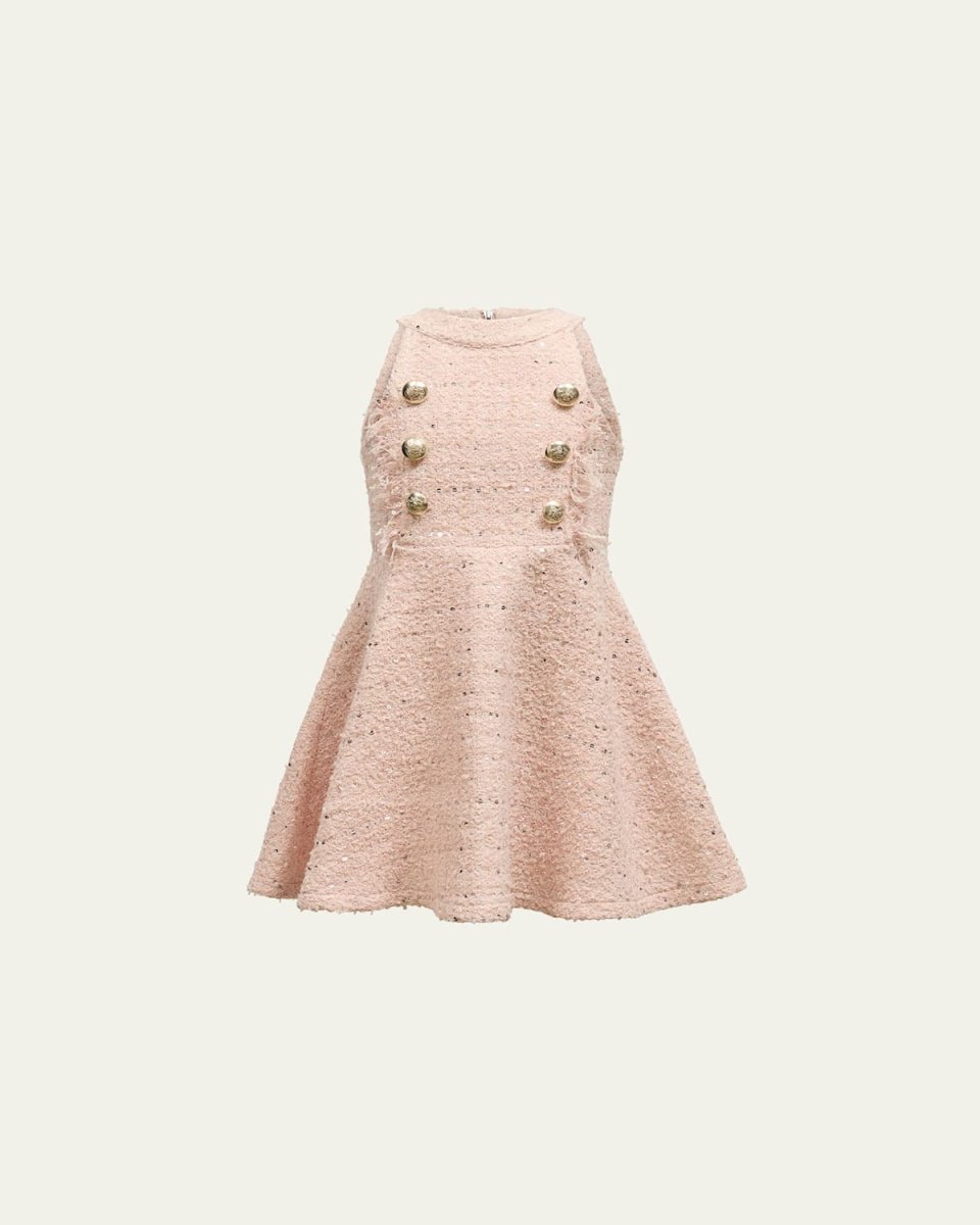 Girl's Roma Boucle Button Dress, Size 4-1